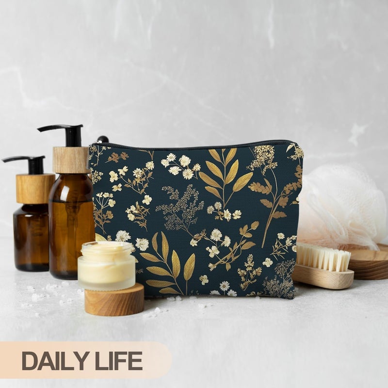 RYYCDOI Vintage Boho Floral Makeup Bag, Dark Moody Wildflowers Floral Cosmetic Bags for Women, Dark Cottagecore Botanical Plant Zipper Makeup Pouch - Image 4
